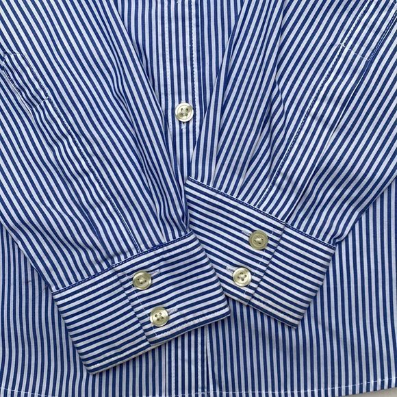 Blue & White Striped Button Down Cotton Shirt - Picture 7 of 10